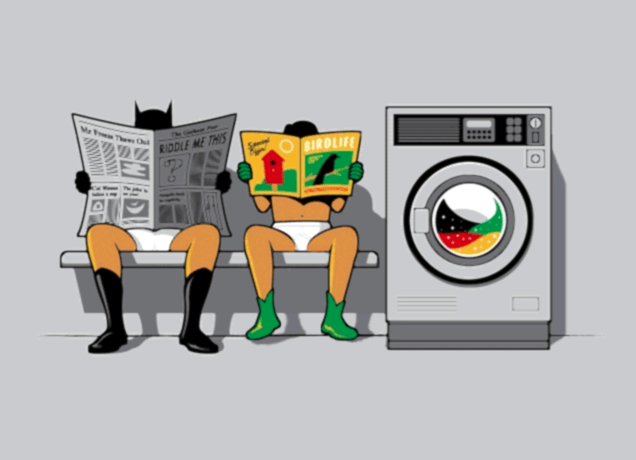 Batman and Robin wait for Laundry services dry clean done